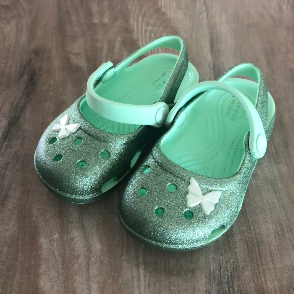 Sparkly mint green Mary Jane croc